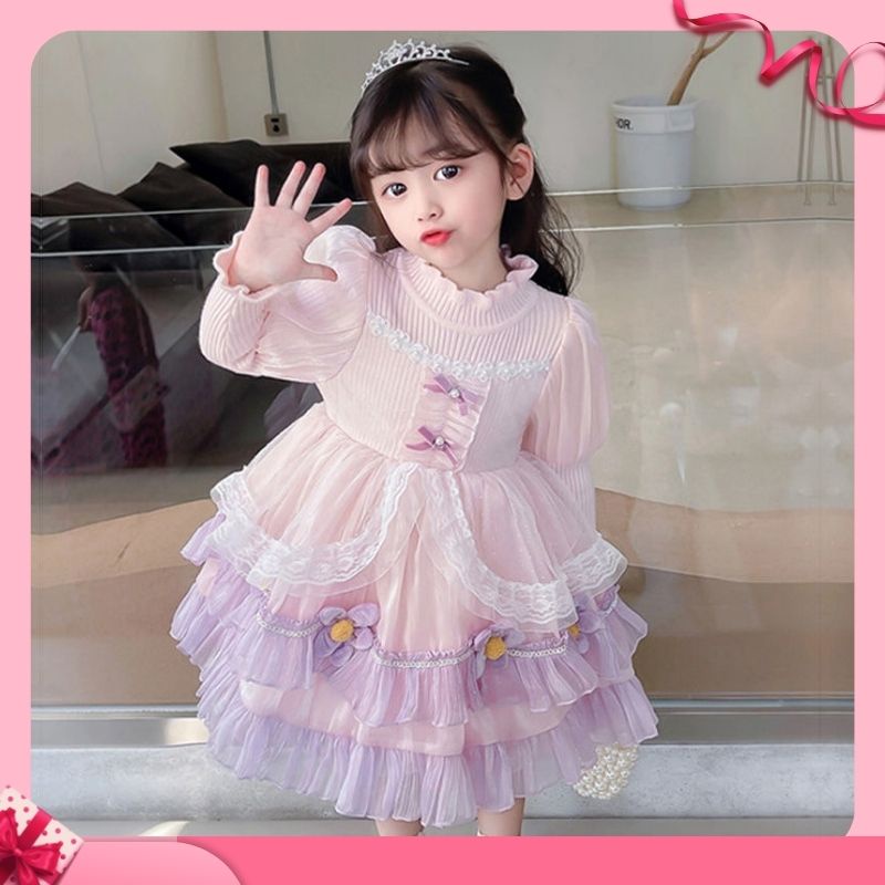 Đầm Công Chúa Dệt Kim Dày Thời Trang Thu Đông Phong Cách Lolita Mới Cho Bé Gái