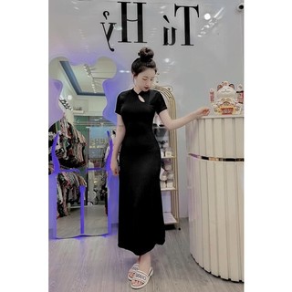 Đầm body cổ tàu dáng xòe cực kỳ hack dáng ( chất thun gân )