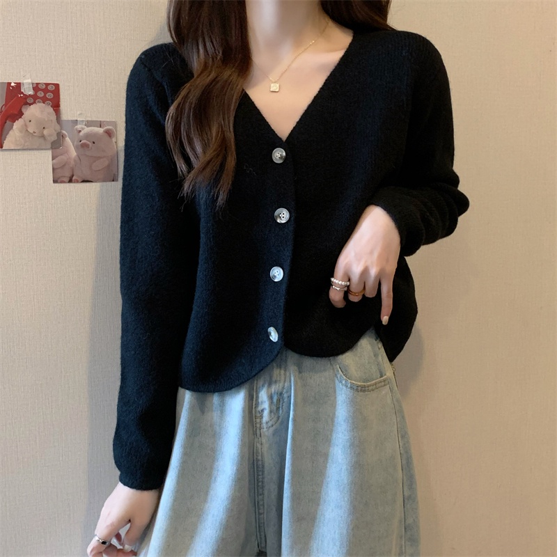 ZHELIHANGFEI Áo Khoác Len Cardigan Tay Dài Cổ Chữ V Thời Trang Cho Nữ