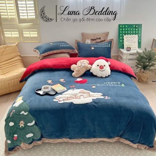 Bộ chăn ga gối nỉ nhung giáng sinh rực rỡ luna bedding