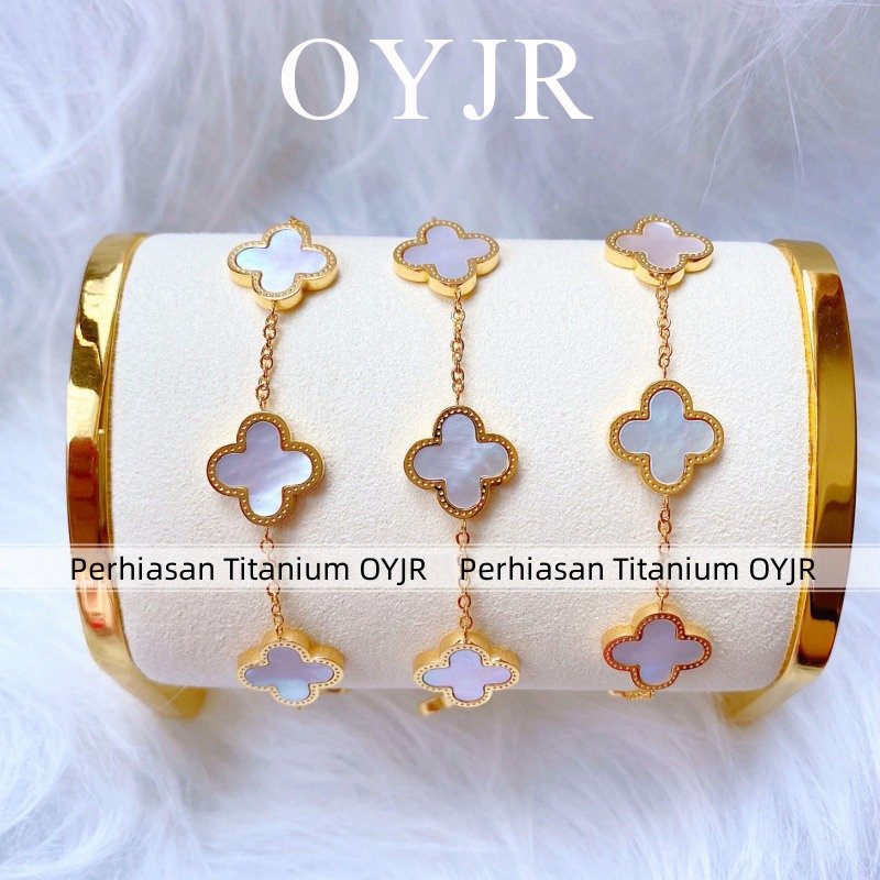Vòng đeo tay OYJR thép titan không gỉ mặt cỏ bốn lá nhiều màu sắc tùy chọn thời trang dành cho nữ