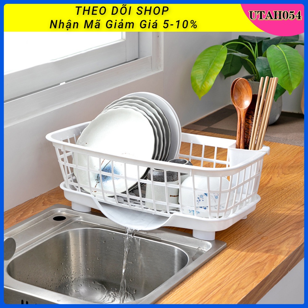 Khay Kệ Rổ Úp Chén Bát Rổ Úp Chén Đĩa Dĩa Đũa Muỗng Có Khay Hứng Nước Tiện Lợi bằng nhựa chắc chắn【Utah054】
