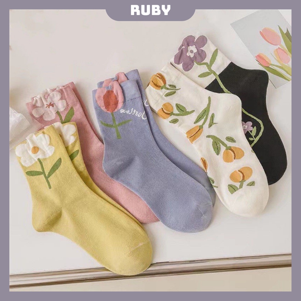 Tất nữ, vớ nữ họa tiết vintage xinh xắn cổ cao (T08) - Ruby Shop