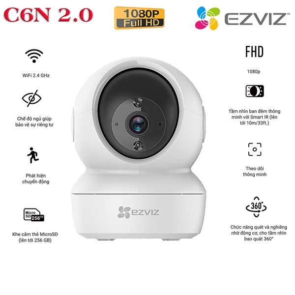 Camera wifi không dây Ezviz C6N 2M, 4M 2K quay quét 360 độ đàm thoại 2 chiều loa to-Hàng chính hãng bảo hành 2 năm