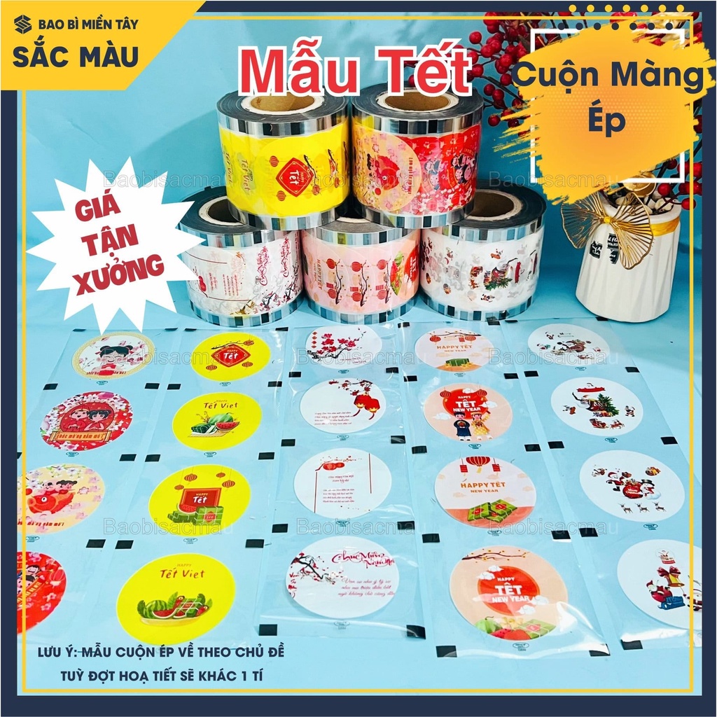Cuộn màng ép ly, màng dập cốc in sẵn mẫu tết, xuân 2022