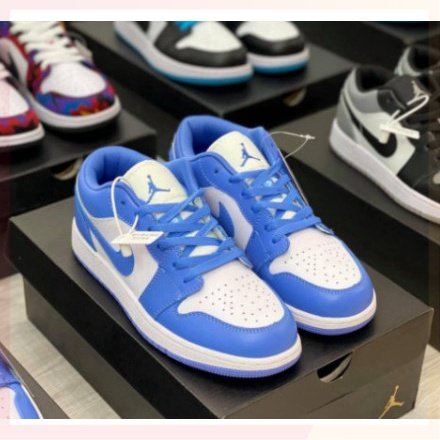 Giày Thể Thao Nam Nữ, Giày Nike Jordan 1 UNC Cổ Thấp JD1 Xanh Dương Full Box Bill D245 Mina Sneakers