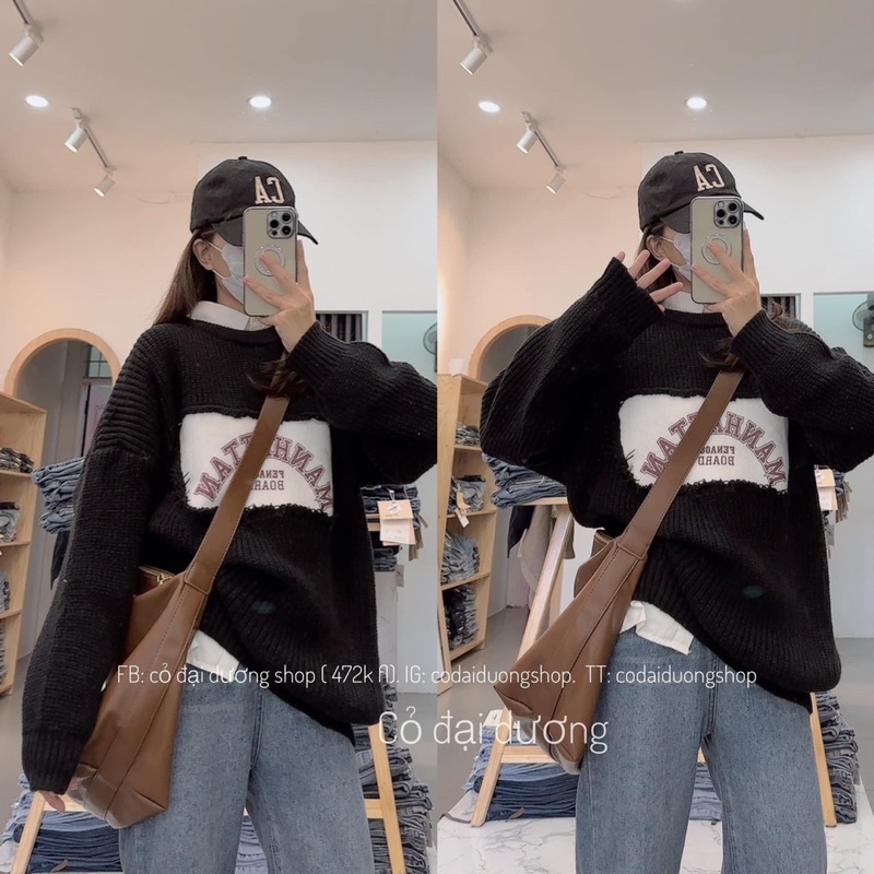 Áo len chữ mattha dáng rộng hàng quảng châu siêu xinh