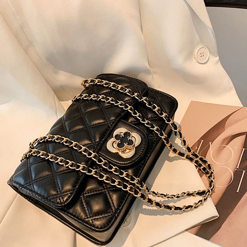 Ielgy Túi Xách Đeo Chéo Dây Xích Hình Thoi Bốn Lá Phong Cách Hàn Quốc Cho Nữ