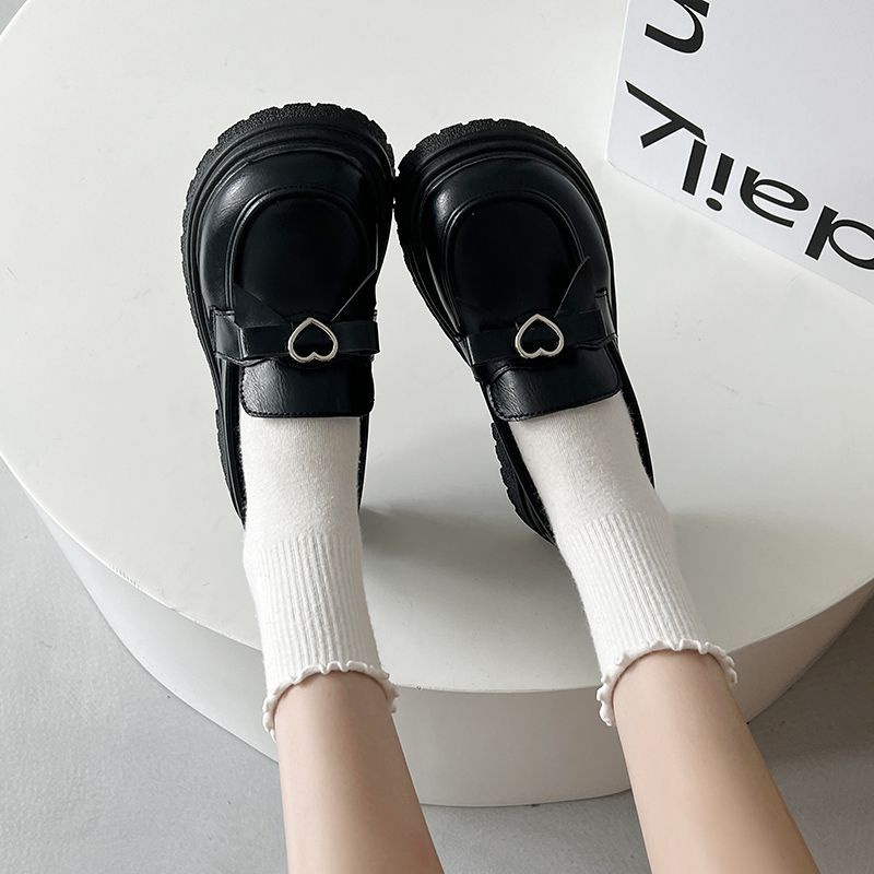 Giày Lười Da Đế Dày Đính Nơ Phong Cách Nhật Bản