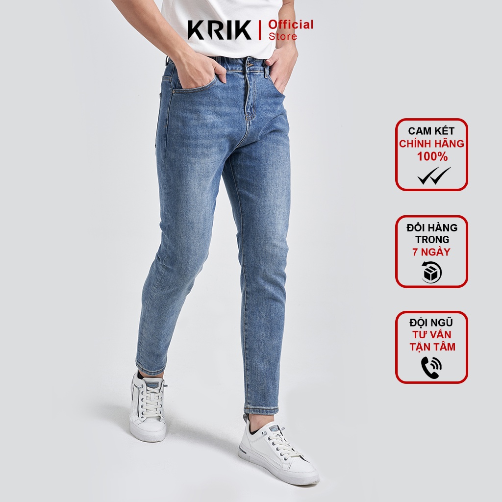 Quần Jean Nam Local Brand KRIK Dáng Slimfit Hàn Quốc Ôm Body, Thiết Kế Basic Màu Xanh Mài Nhẹ Dễ Phối Đồ QJ0279