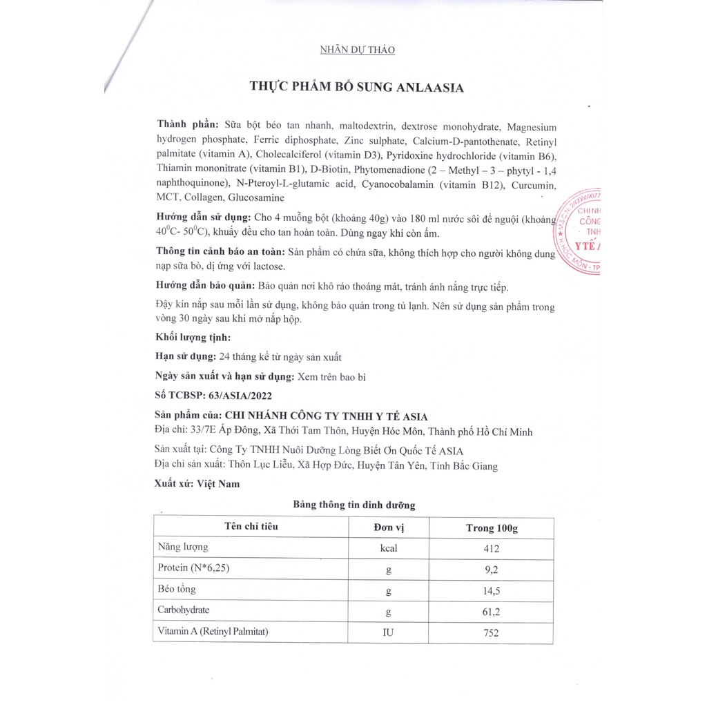 Sữa chống loãng xương Anla Asia 900g - Sữa dinh dưỡng