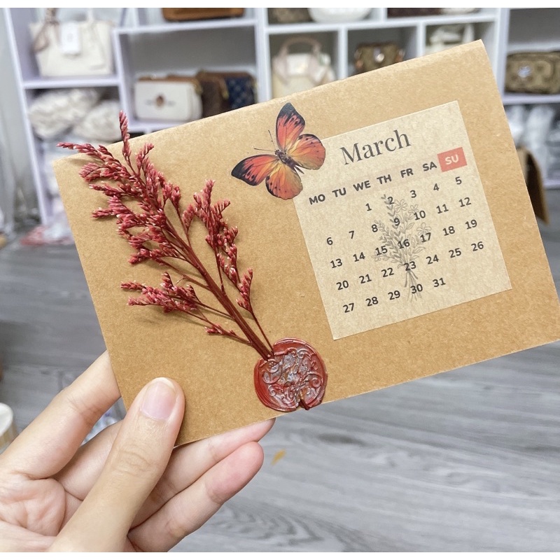 THIỆP LỊCH KRAFT HOA KHÔ 12 THÁNG