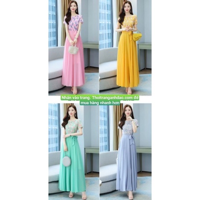 ĐẦM MAXI XÒE PHỐI LÁ 2081