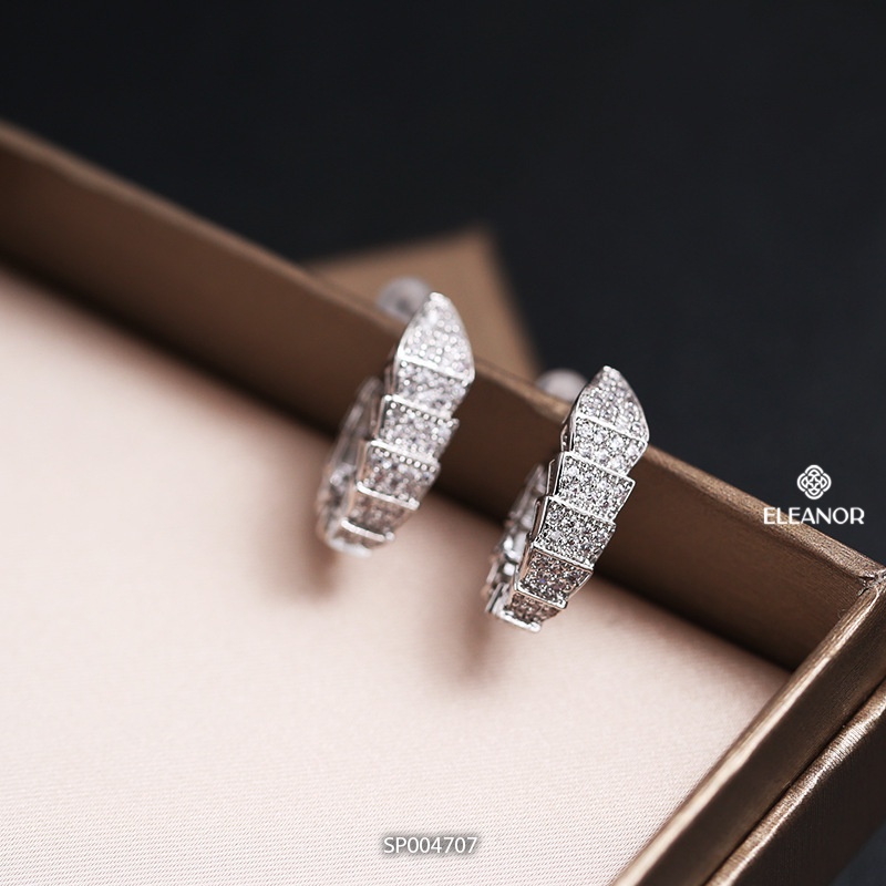 Bông tai nữ chuôi bạc 925 Eleanor Accessories đính đá dáng cong chữ C phụ kiện trang sức 4707