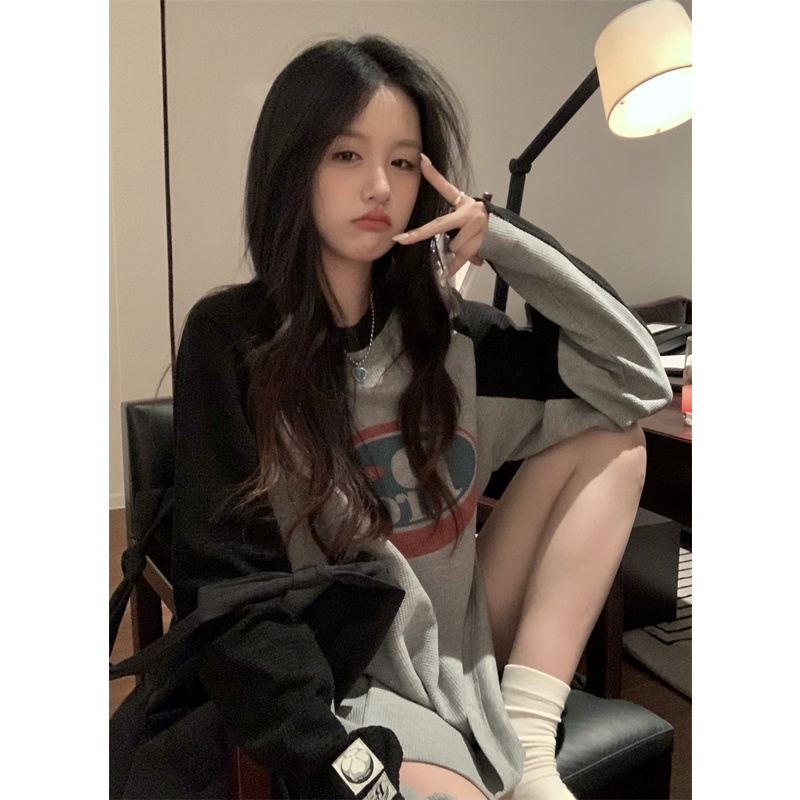 Áo Thun Dài Tay Dáng Rộng Phong Cách Retro Mỹ Cho Nữ