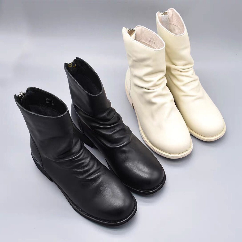 Bốt nữ da nhăn kéo khoá sau siêu, Giày boots nữ chất da hàng full box xịn xò