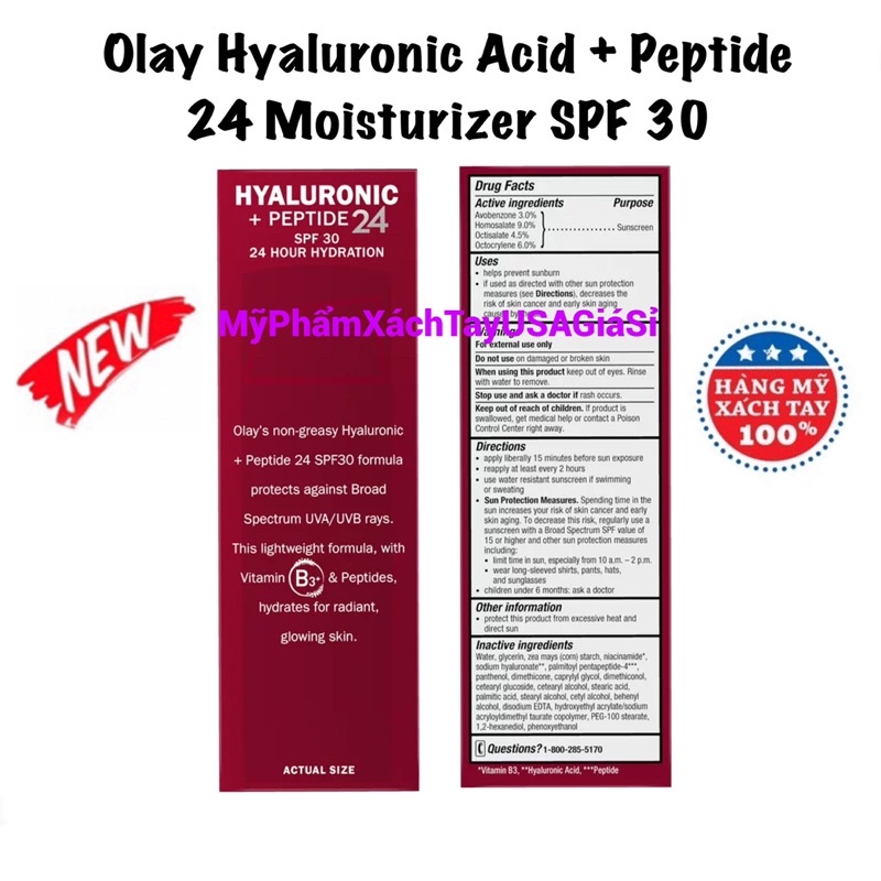 Kem dưỡng chống lão hóa cấp ẩm ban ngày Olay Regenerist Hyaluronic Acid + Peptide 24 Moisturizer SPF 30 Hàng Mỹ