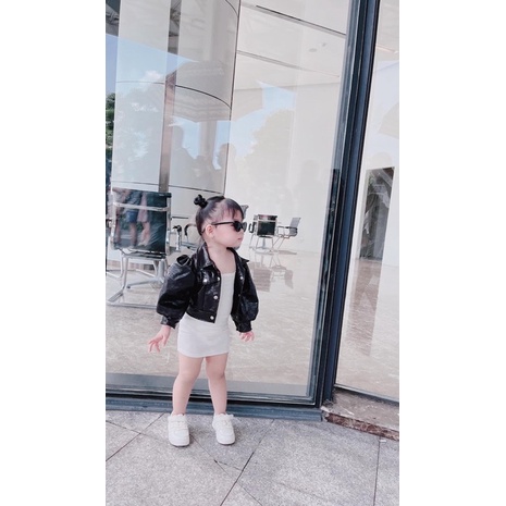 Set áo khoác da + body cho bé gái