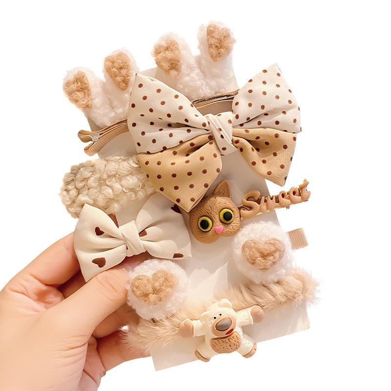 Set 9 Kẹp Tóc Đính Nơ / Bông Hoa Dễ Thương Cho Bé Gái