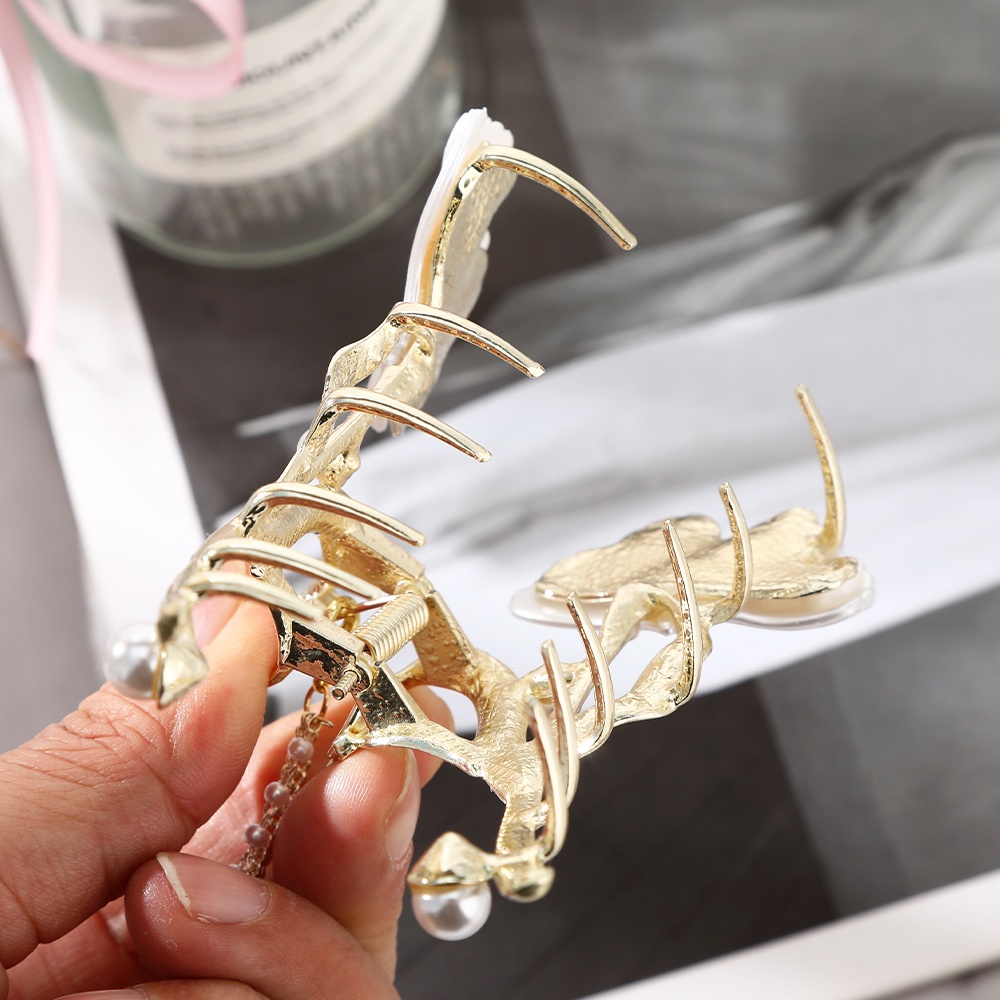 Kẹp Tóc Đính Đá Ngọc Trai Và Nơ Bằng Kim Loại Thời Trang Hàn Quốc