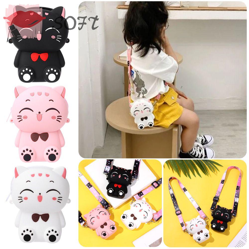 Túi đeo vai mini đựng tiền hình con mèo nhiều màu sắc cho nam và nữ