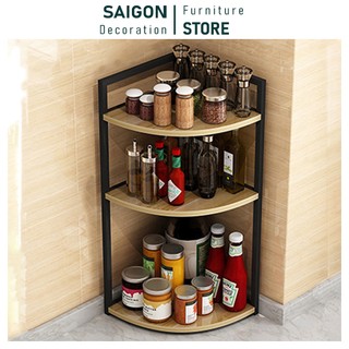 Kệ gia vị nhà bếp 3 tầng kệ góc đa năng mặt gỗ khung sắt gọn gàng tiện lợi SAIGON – SGM49