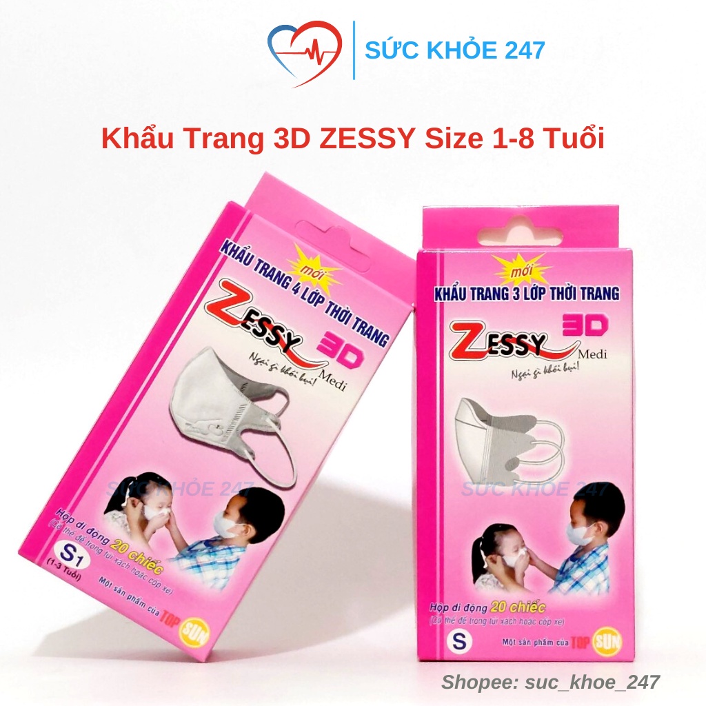 Khẩu Trang Y Tế ZESSY Trẻ Em, Thiết Kế 3D Đột Phá Ôm Vừa Khuôn Mặt, Tạo Độ Thoáng, Thoải Mái Hộp 20 Chiếc
