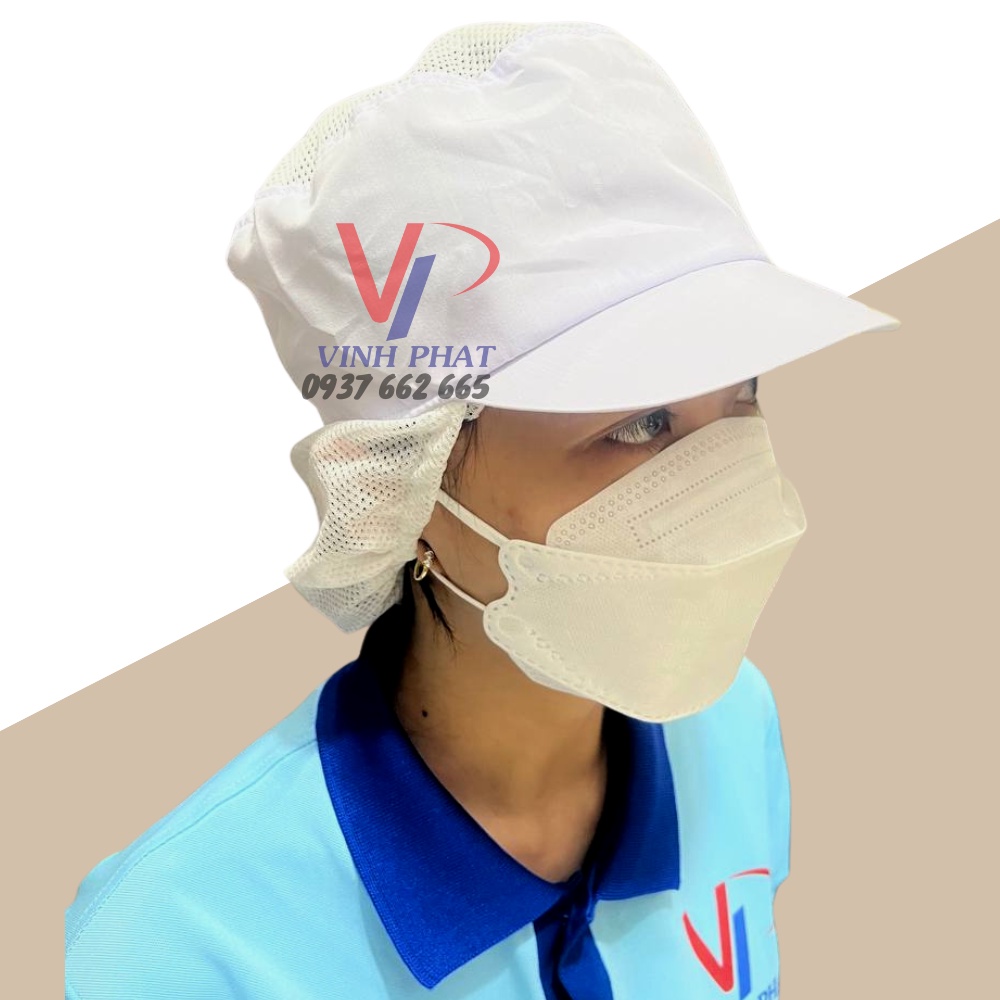 Nón Vải Lưới Dài Trùm Tóc Công Nhân SX Thực Phẩm, Thuỷ Sản Màu Trắng  - Mũ Lưới Dài Màu Trắng - Hình thật, có sẵn.