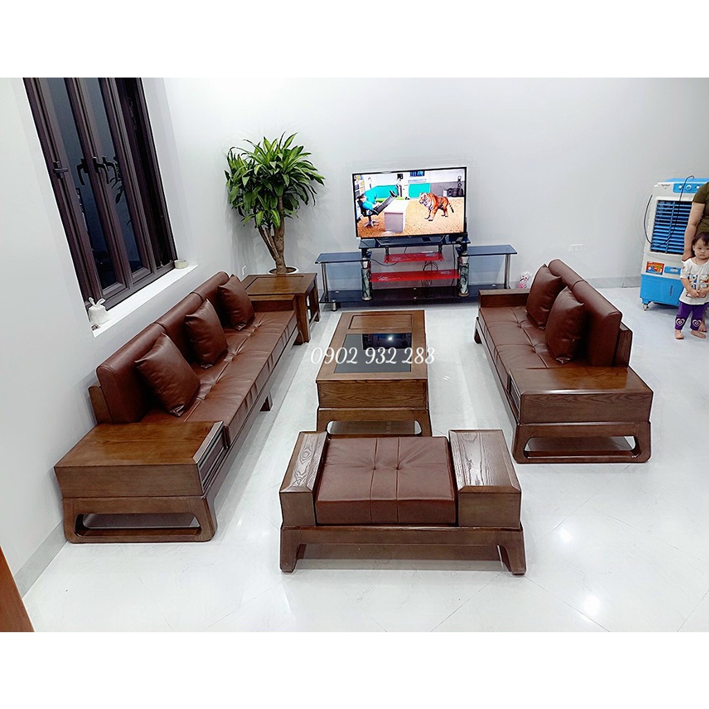 Bộ bàn ghế sofa gỗ 2 văng lớn gỗ sồi G03