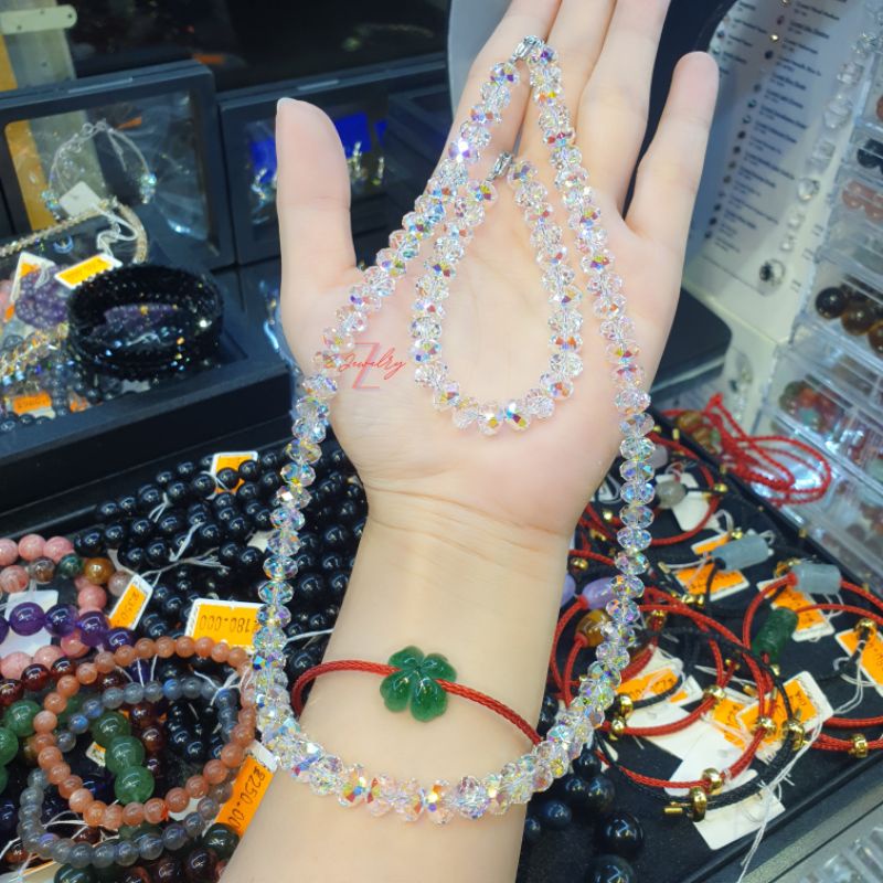 Bộ Dây chuyền + tay hạt bánh cam pha lê cao cấp