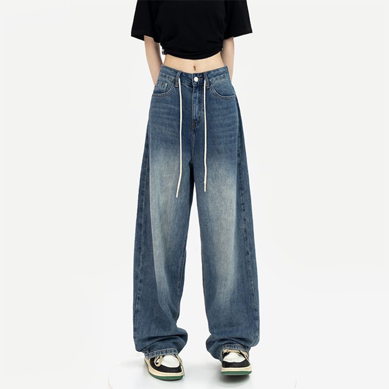 COZOK Quần Jean Lưng Cao Ống Rộng Phối Dây Rút Cá Tính Thời Trang