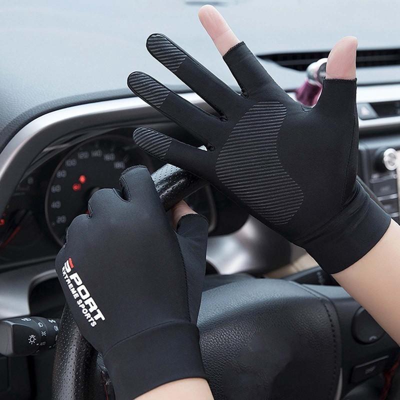 1 Đôi găng tay vải lụa lạnh chống trượt/chống nắng/chống tia UV cảm ứng màn hình dùng khi chơi thể thao, lái xe