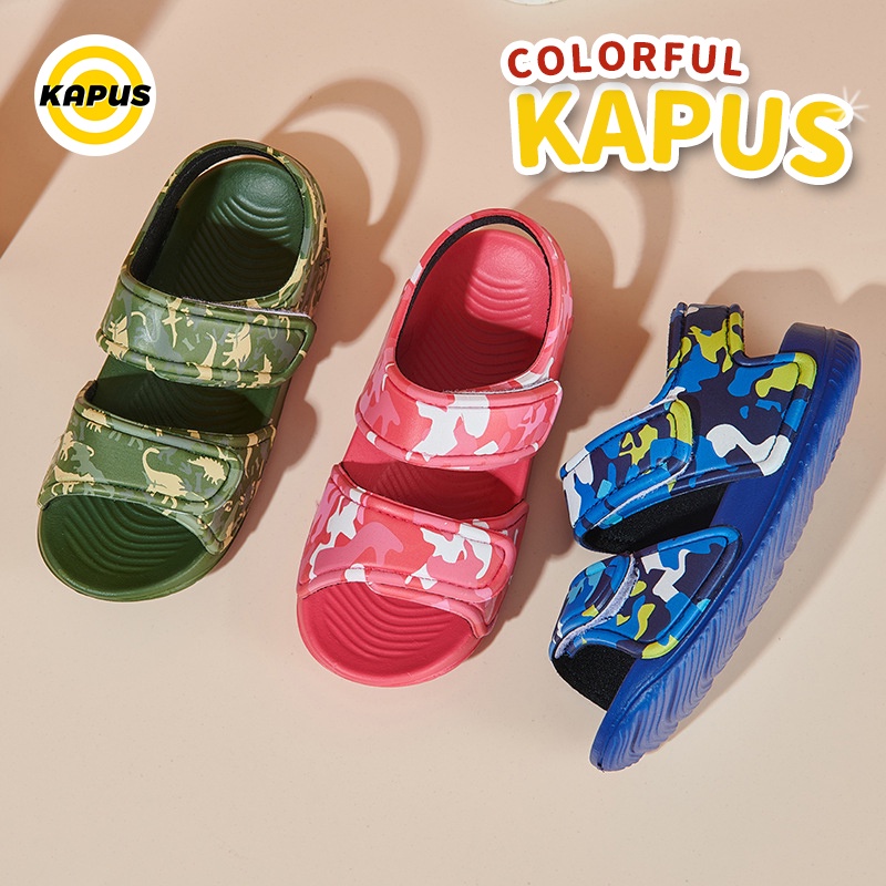【Kapus】 Xăng đan Đế Mềm Chống Trượt Họa Tiết Rằn Ri Thời Trang Đi Biển Mùa Hè Sandal xốp Cho Bé Trai Và Gái