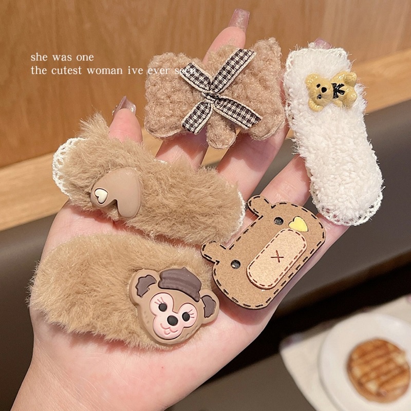 Combo Set 10 kẹp tóc hình hoạt họa nhồi bông phong cách Hàn Quốc xinh xắn,Cặp tóc mái lông siêu cute cho bé gái