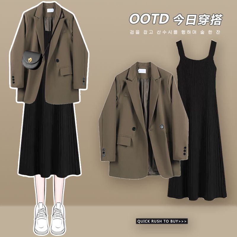 blazer nữ bigsize dày áo khoác hàn quốc Plus Bộ Áo Khoác + Đầm Hai Dây Thời Trang Mùa Thu 2022 Cho Nữ