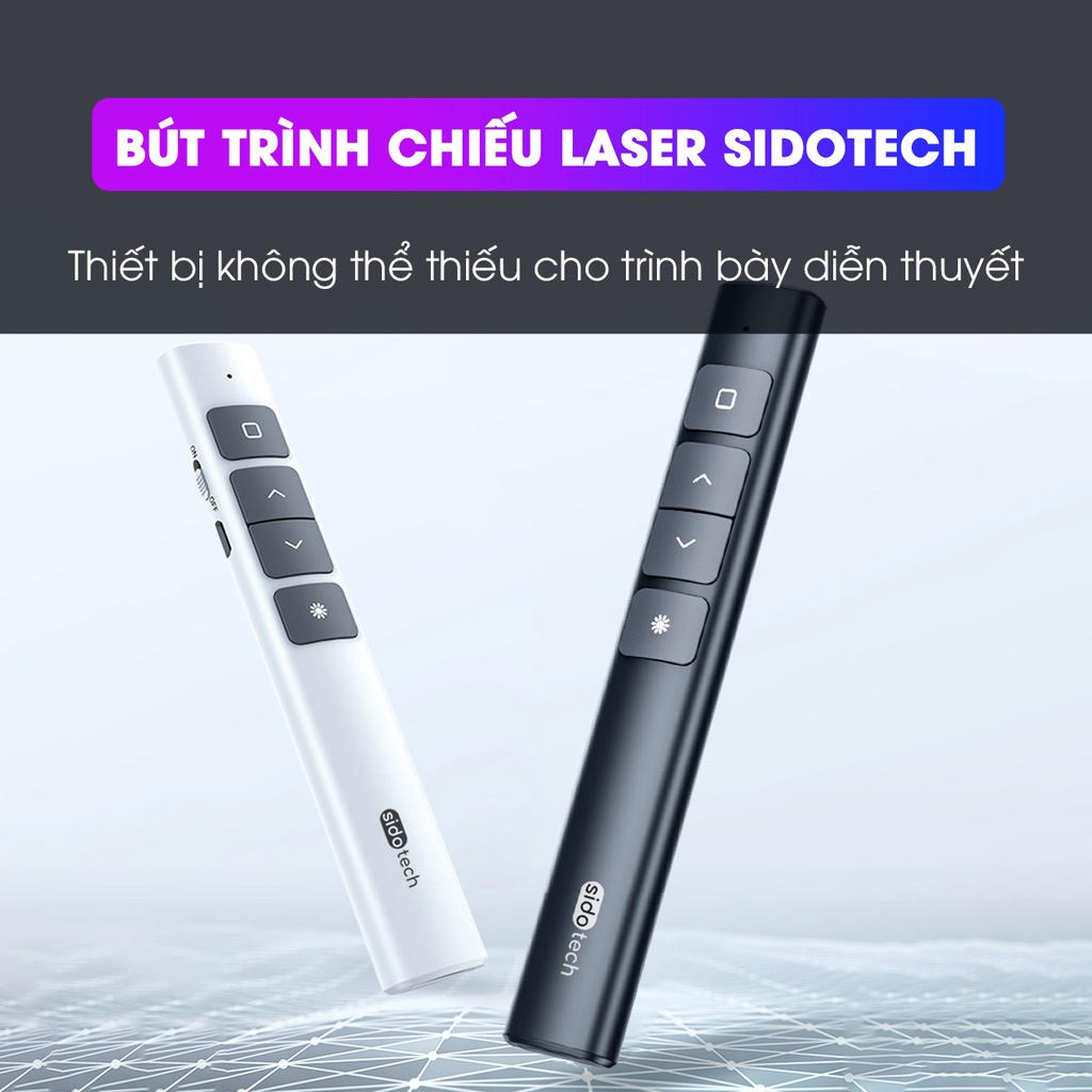 Bút trình chiếu slide powerpoint SIDOTECH laser thuyết trình không dây pin sạc điều khiển từ xa 2 màn hình xa 100m