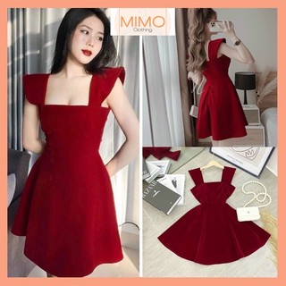 [ẢNH + VIDEO THẬT] VÁY NHUNG 2 DÂY BẢN TO ĐI TIỆC, MẶC TẾT, NOEL XINH