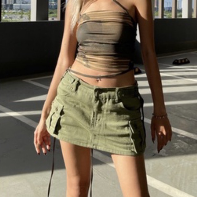 Chân váy cargo mini skirts màu xanh rêu