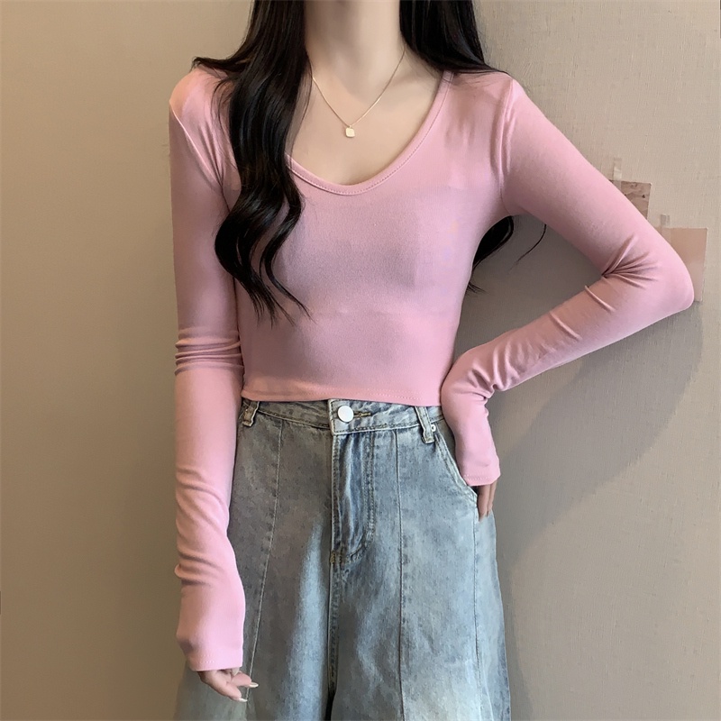 Áo lông cừu SUXI cổ chữ V màu sắc đơn giản dáng ôm thời trang cho nữ