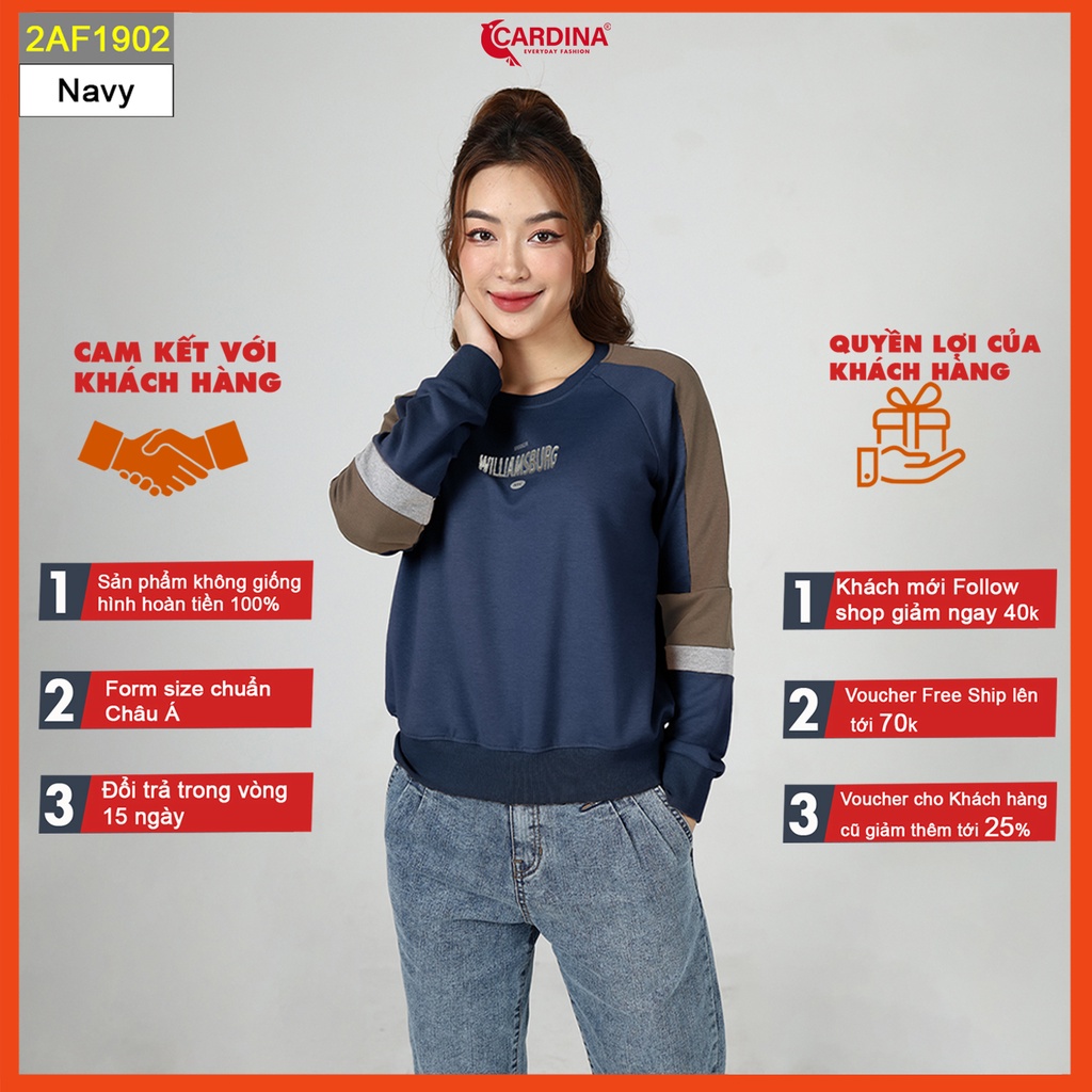 Áo nỉ nữ CARDINA  chất cotton da cá cao cấp phối màu dáng thể thao trẻ trung 2AF19