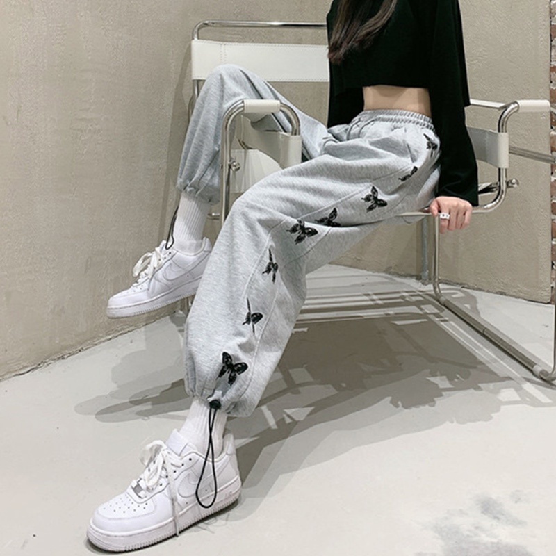 IELGYQuần Thể Thao Lưng Cao Ống Rộng In Họa Tiết Bướm Thời Trang Cho Nữ