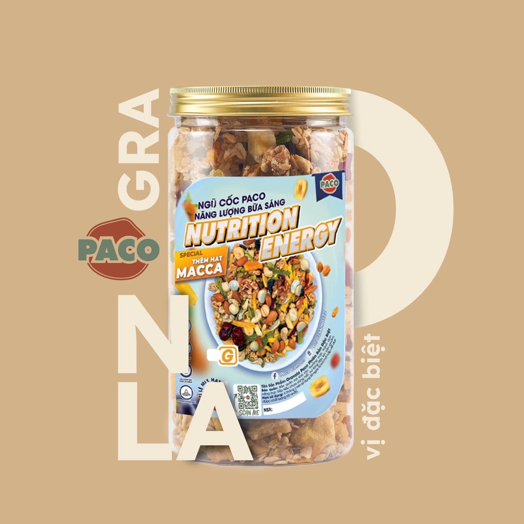 500g granola NUTRITION ENERRGY ĐẶC BIỆT CÓ MACCA siêu hạt chất lượng giá tốt ăn kiêng giảm cân dinh dưỡng nướng mật ong
