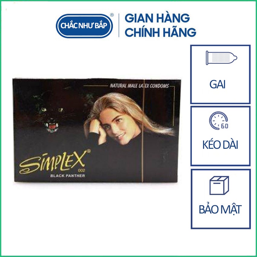 Bao cao su Simplex Báo Đen có gai và kéo dài quan hệ - Hộp 12 cái