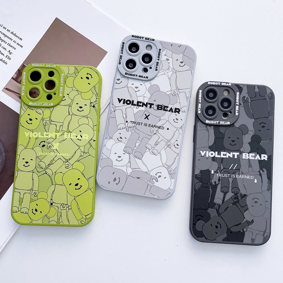 Ốp Điện Thoại TPU Mềm In Hình Gấu Bảo Vệ Ống Kính Máy Ảnh Cho iPhone11 14 / 13 / 12 / 11 / X