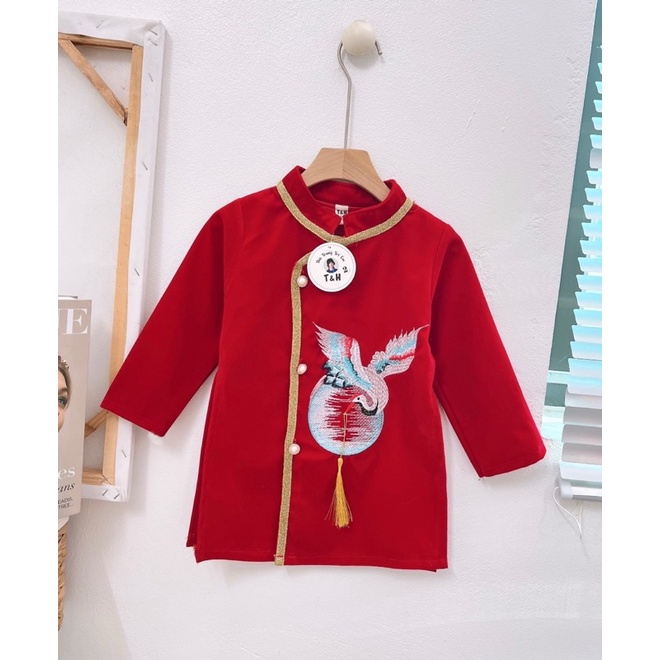 Set áo dài nhung đôi giống nhau cho bé trai và gái