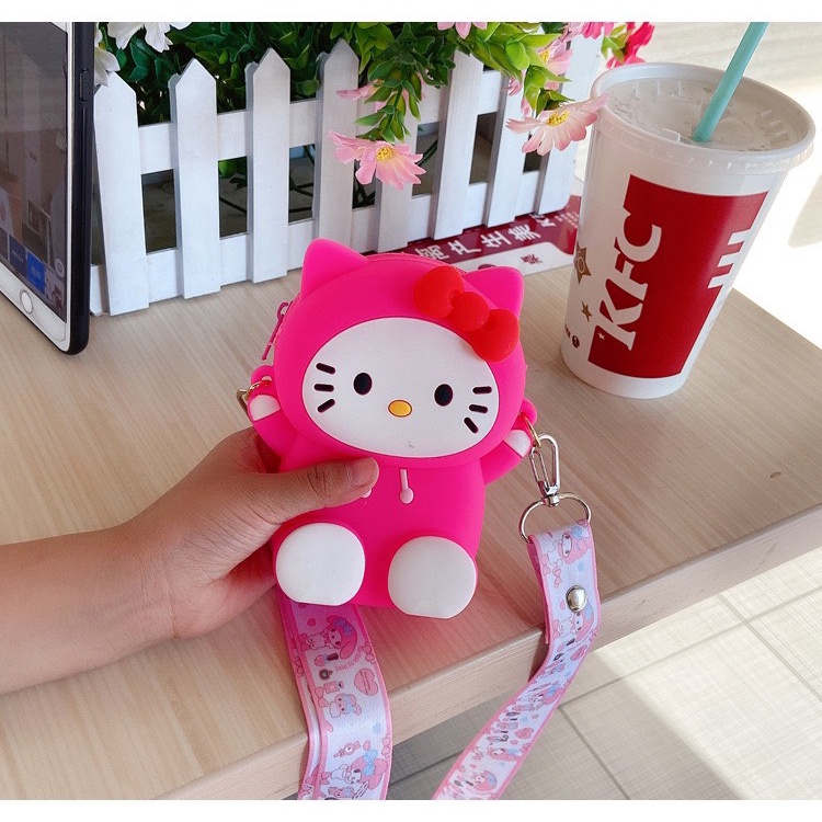 Túi xách đeo chéo silicon hình mèo kitty thời trang dễ thương