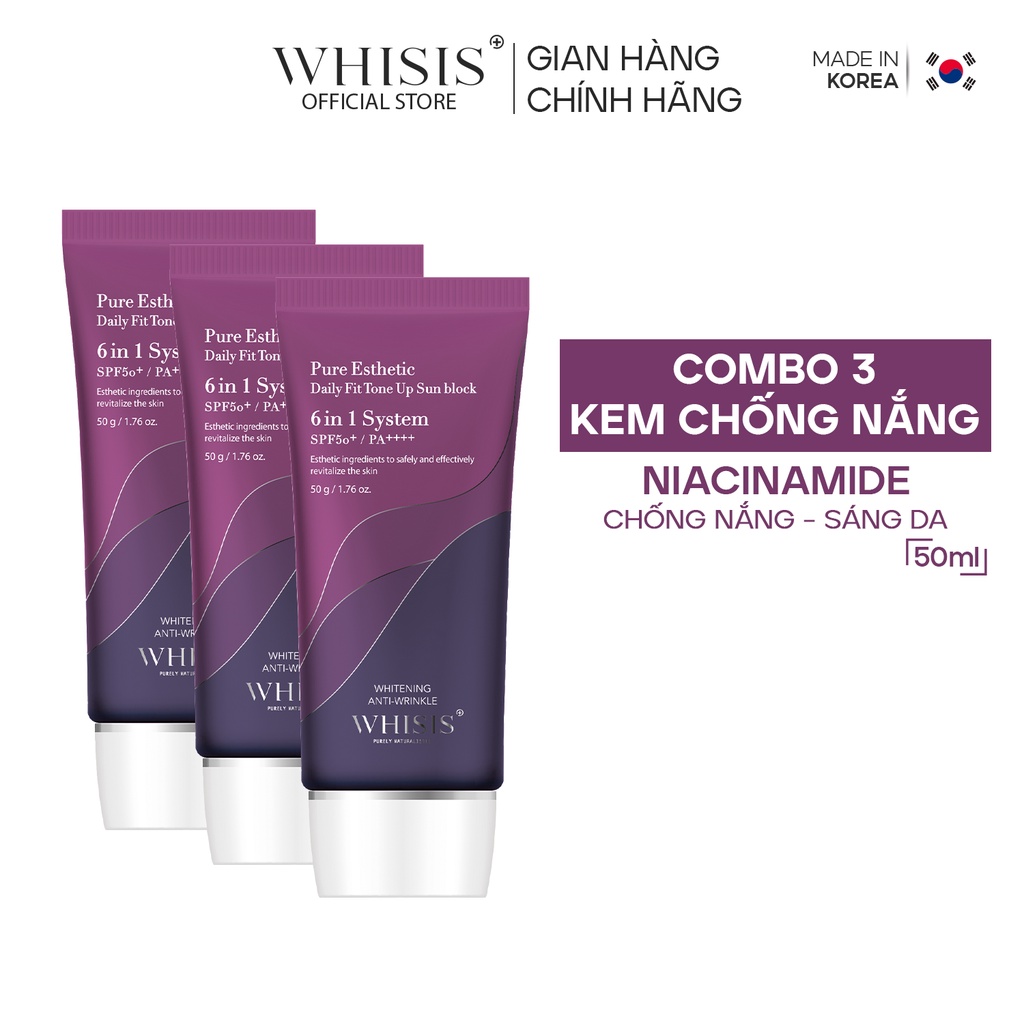 COMBO 3 Kem Chống Nắng Cho Da Dầu Hàn Quốc Nâng Tone WHISIS Pure Esthetic Daily Fit Tone Up Sun Block (SPF50+/PA++++)