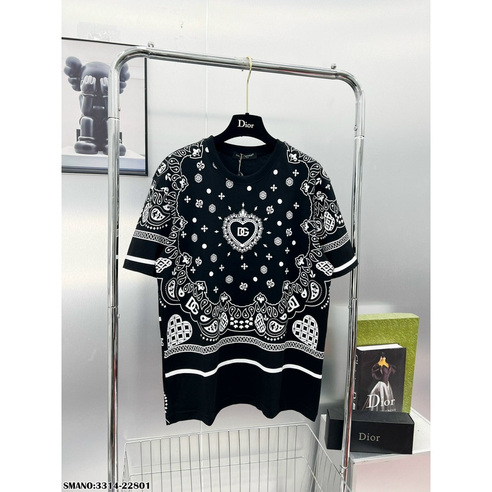 Áo Phông Nam Phối Họa Tiết In Chữ DG Cao Cấp - Áo Thun Nam Họa Tiết 2 Mặt Vải Mát Mịn