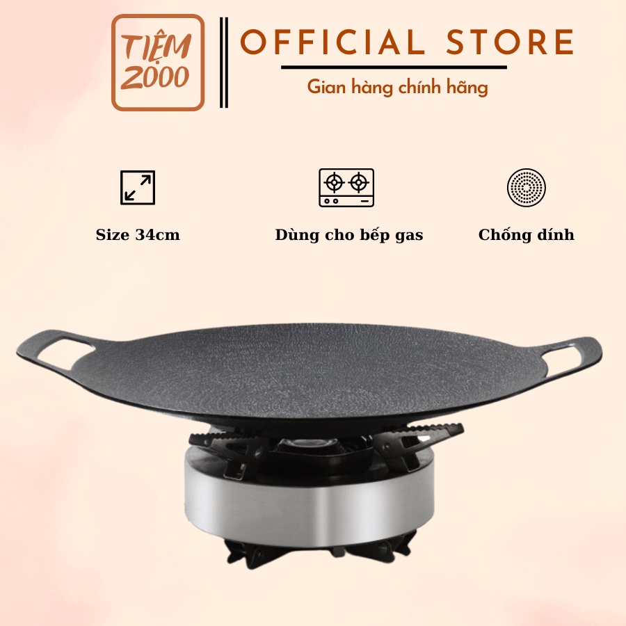 Chảo nướng đá không dầu Hàn Quốc size 34cm Eco,chảo nướng thịt BBQ chống dính dùng được cho mọi loại bếp chính hãng