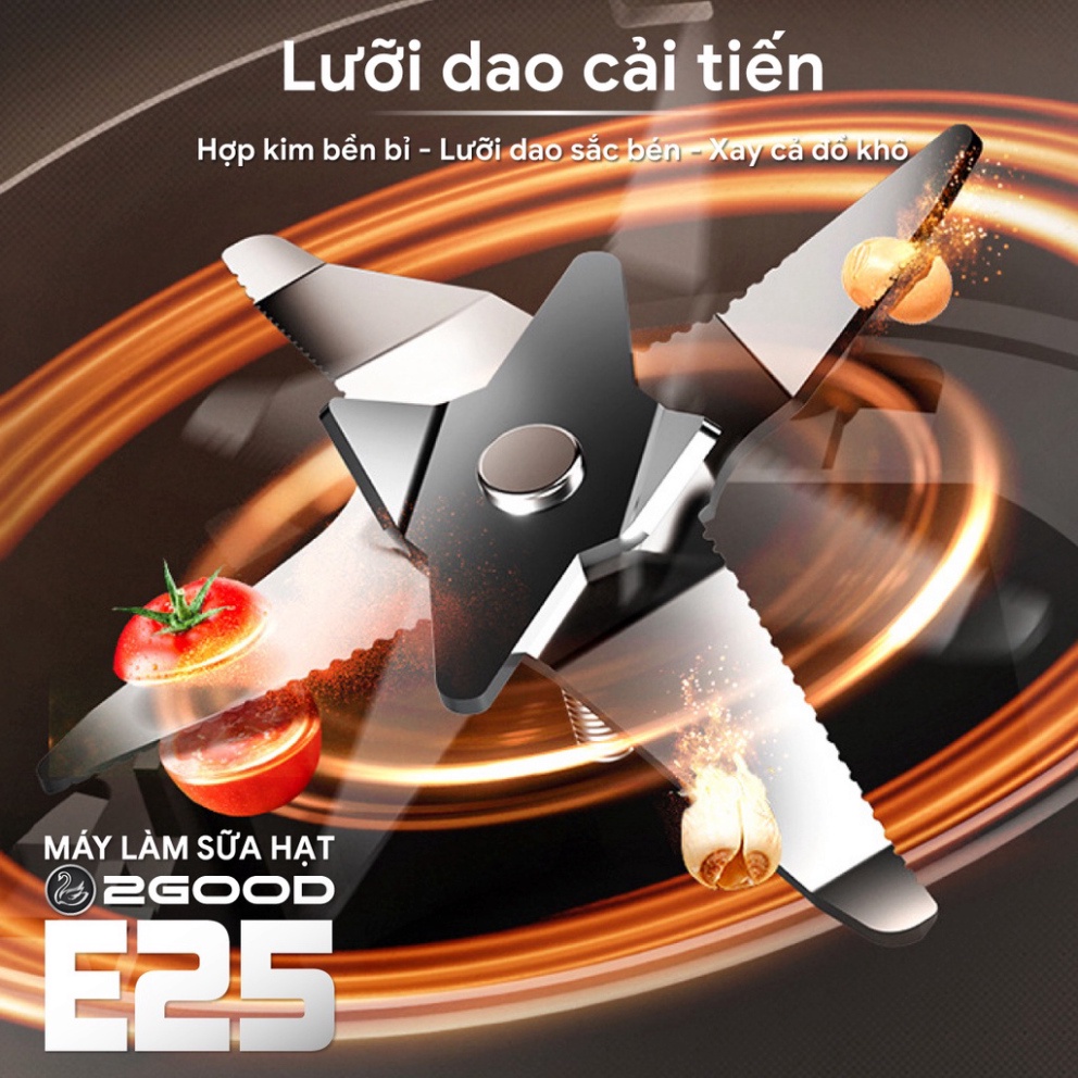 Máy Làm Sữa Hạt 2GOOD E25, công suất Lớn, Xay mịn, Dung tích 1.75 lít, Sẵn 12 Chế độ Tiếng Việt, Phím vặn dễ sử dụng